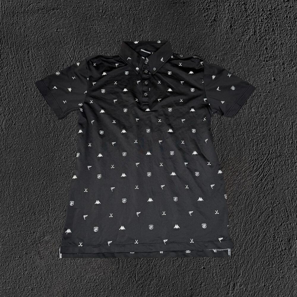 2000s Japenese Kappa golf black all over embroidered motif polo